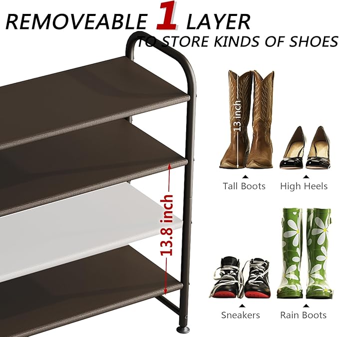 Shoe Rack 4 Tier Long Storage Organizer Wide Metal Shoe Shelf for Closet Entryway Brown-NeatNest