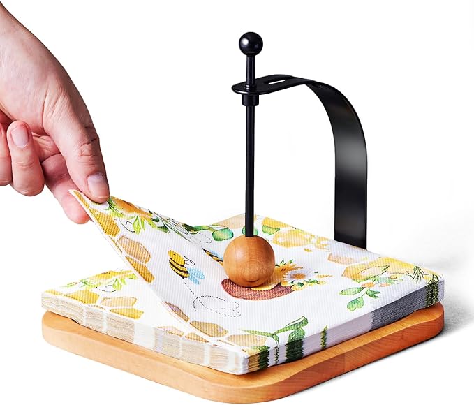 Beechwood Napkin Holder, Elegant Wood Square for Table Dispenser with Weighted Arm, Perfect for Kitchen, Office, Restaurant,Home Décor, Cafe & Outdoor Use, Warming Gift.-NeatNest