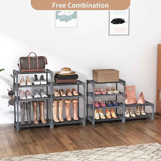 ROJASOP Shoe Rack, Shoe Storage Organizer for Closet Entryway Garage Bedroom, 8 Tier Tall Metal Shoe Shelf for 26-32 Pairs Boots & Shoes, Adjustable Shoe Stand for Small Space-NeatNest