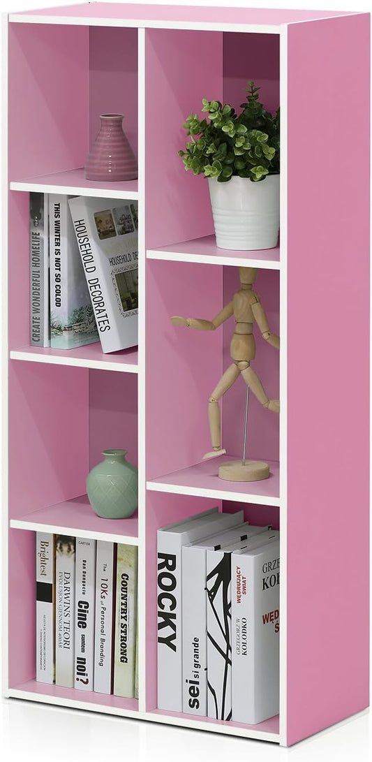 Furinno 7-Cube Reversible Open Shelf, White/Pink 11048WH/PI-NeatNest