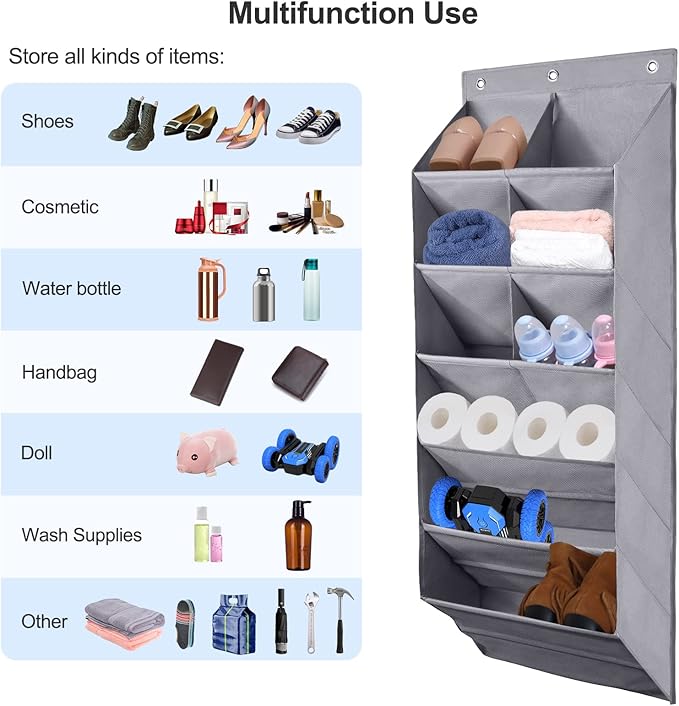 FENTEC 2 Pack Over the Door Shoe Organizer, Hanging Shoe Organizer, 6-Tier Large Deep Pockets Door Shoe Rack with 3 Hooks Shoe Organizer for Shoes, Sneakers, and Home Accessories, Grey-NeatNest