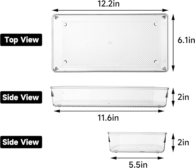 ihomecooker 3 Pack Clear Plastic Drawer Organizer Tray Cutlery Utensil Makeups Drawer Organizers 12" X 6"-NeatNest