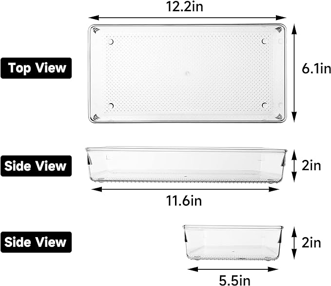 ihomecooker 5 Pack Clear Plastic Drawer Organizer Tray Cutlery Utensil Makeups Drawer Silverware Organizers 12" X 6"-NeatNest