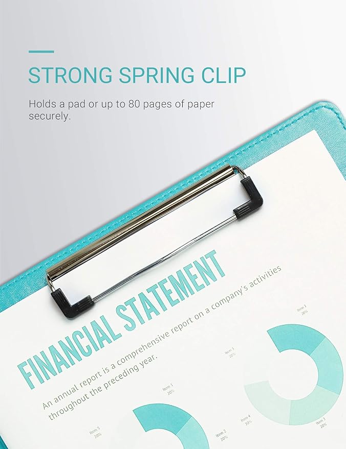 Clipboard Folder Padfolio, Writing Portfolio Faux Leather Clipboards with Cover for Legal Pad Holder Letter Size A4 8.5 x 11 for Business Conference Notepad Clip Boards (Pale Turquoise)-NeatNest