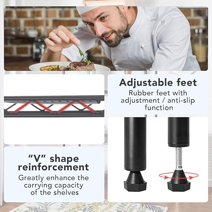 BestOffice 3-Shelf Adjustable Metal Storage Shelves Wire Shelving Unit Organizer Wire Rack 450Lbs Capacity for Small Places Kitchen Garage 23Lx13.2Wx30.2H,Black-NeatNest