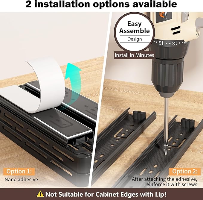 2 Pack Pull Out Spice Rack Organizer for Cabinet, Slide Out Spice Racks Organizer, Spice Cabinet Organizers, Cabinet Size Need:12'' Highx11'' Deepx5'' Wide,Hold 10 Spice Jar Each Tier-2Tier, Black-NeatNest