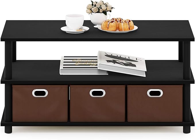 FURINNO Turn-N-Tube Coffee Table, 31.22D x 15.5W x 15.8H in, Black Oak/Black/Brown-NeatNest