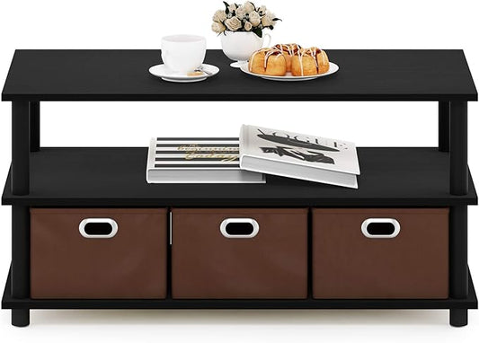FURINNO Turn-N-Tube Coffee Table, 31.22D x 15.5W x 15.8H in, Black Oak/Black/Brown-NeatNest