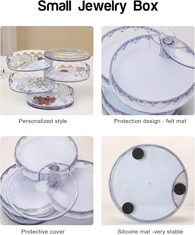 CONBOLA Acrylic Jewelry Organizer, Small Storage Box Jewelry Earring Holder for Women, 5-Layer Rotating Travel Jewelry Tray Case with Lid for Bracelet-NeatNest