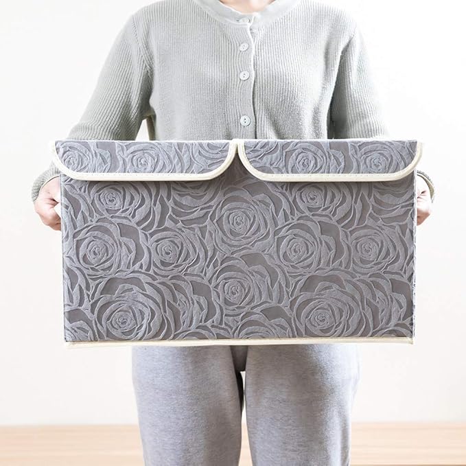 PRANDOM Large Foldable Storage Bins with Lids Fabric Decorative Storage Box Cubes Organizer Containers Baskets with Cover Handles Removable Divider for Home Bedroom Closet 17.3x11.8x9.8 Inch 3 Pack-NeatNest