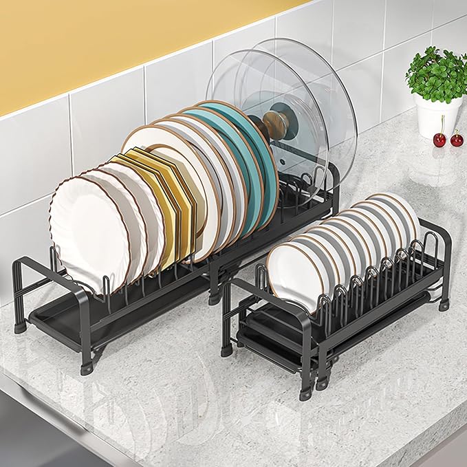 Expandable Dish Rack for Kitchen Countertop, Stainless Steel Compact Dish Drying Rack, Anti-Rust Plate Rack, Small Sink Dish Drainer for RV, Apartment, Small Kitchen