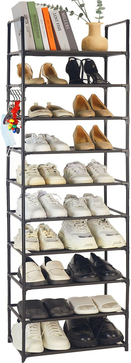 10 Tiers Shoe Rack 20-25 Pairs Shoe & Boots Sturdy Organizer Storage, Narrow Shoe Shelf for Entryway (Black, 10 Tiers)-NeatNest