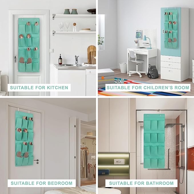 Over the Door Shoe Organizer, Hanging Shoe Rack Storage Holder with 12 Large Pockets for Closet Door, Men Women Kids Shoes, Cruise(Green-NeatNest