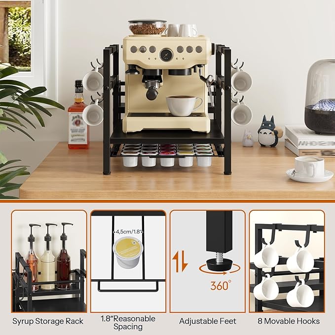 HOOBRO K Cup Holder, Coffee Pod Organizer for Counter, 35 Capacity Pods Storage Organizer Cups with Mug Rack, Coffee Maker Stand, Coffee Station for Syrup, Black BB01CR01-NeatNest