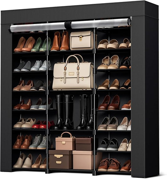 Shoe Rack for Closet, Shoe Organizer Storage Cabinet 9-Tier Large Capacity Holds up 40-46 Pairs with Dustproof Nonwoven Fabric Cover Vertical Rack for Entryway Garage-NeatNest