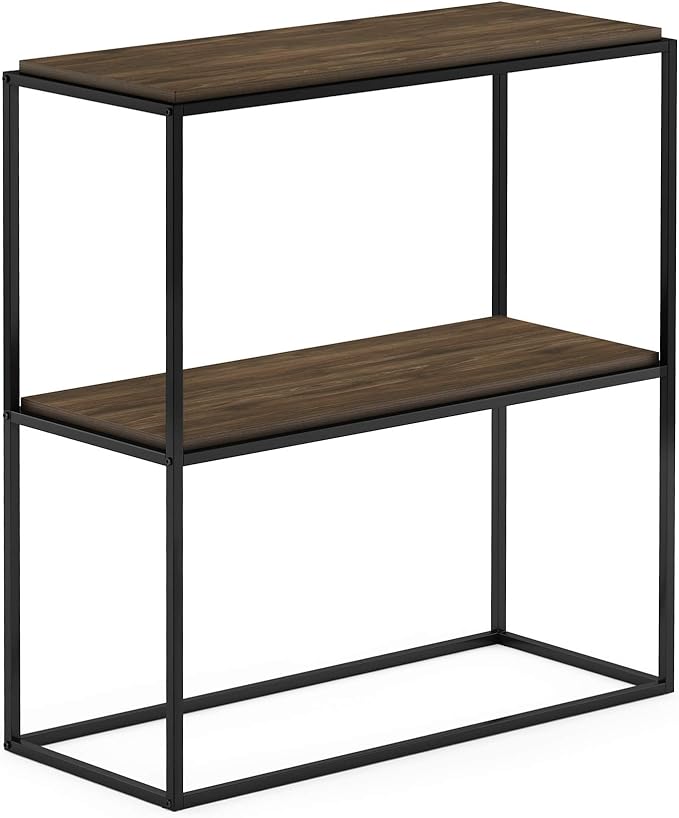 Furinno Moretti Modern Wide Stackable Metal Shelf, Columbia Walnut-NeatNest