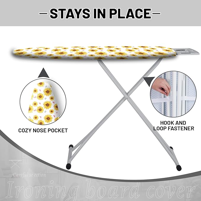 Extra Thick Ironing Board Cover and Pad, Summer Sunflowers 15x54 Ironing Board Cover, Resist Scorching and Staining,Elastic Edges,Farmhouse Spring Summer Yellow Flowers Butterfly