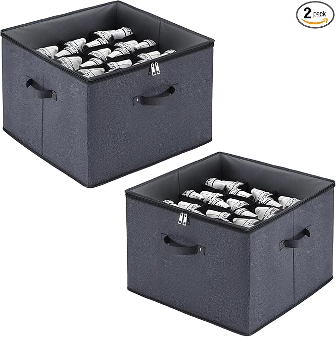 2 Pack Closet Shoe Organizer Box Fits 32 Pairs, Fabric Shoe Storage Box Bins Cubes with Clear Cover, Space Saving Shoes Holder for Shoes, Sneakers, Sandal and High Heeled (Grey)-NeatNest