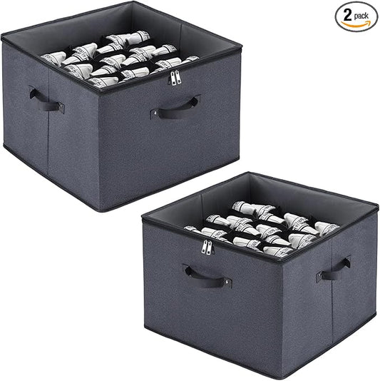 2 Pack Closet Shoe Organizer Box Fits 32 Pairs, Fabric Shoe Storage Box Bins Cubes with Clear Cover, Space Saving Shoes Holder for Shoes, Sneakers, Sandal and High Heeled (Grey)-NeatNest