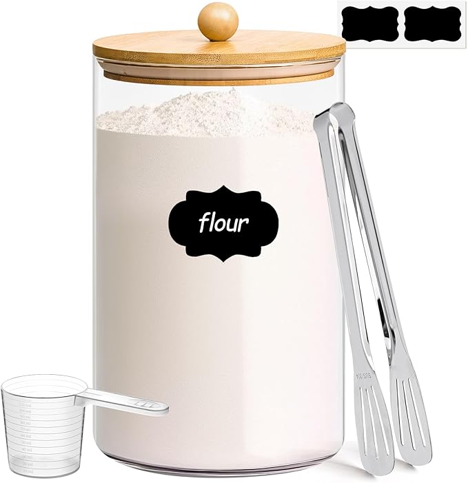 ComSaf 1 Gallon Glass Jar, 3.9 Qt Flour Container, Large Glass Canister with Lid, Food Storage Pantry with Spoon and Clip for Sugar, Oat, Rice, Beans, Pasta, Coffee, Grain-NeatNest