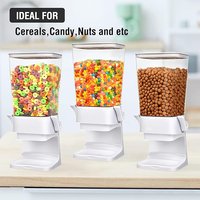 Cereal Dispenser Countertop Large Cereal Containers Storage Dispenser For Pantry Dry Food Dispenser Countertop Candy Dispenser Machine Rice Dispenser For Snack,Nuts, Granola(White,1PC)-NeatNest