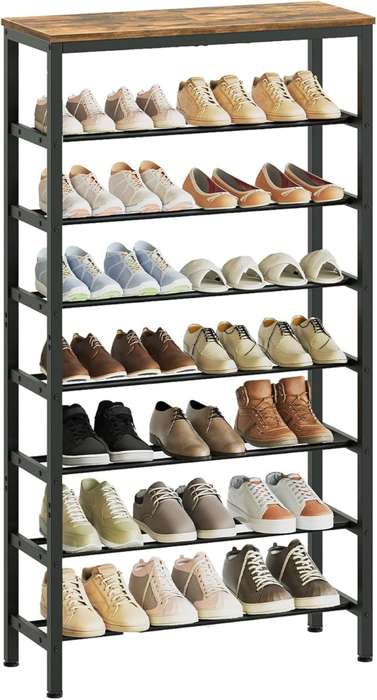 8 Tier Tall Shoe Rack, Large-Capacity Shoe Storage Organizer, Free Standing Shoe Shelf for Closet, Adjustable Metal Shoe Racks Organizer for 32 Pairs of Shoes, Rustic Brown and Black SS78BR-NeatNest