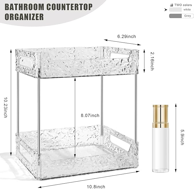 2-Tier Bathroom Counter Organizer Countertop Storage, Dresser Organizer Vanity Tray for Makeup, Perfume Organizer Cosmetics Skincare Shelf - Clear-NeatNest