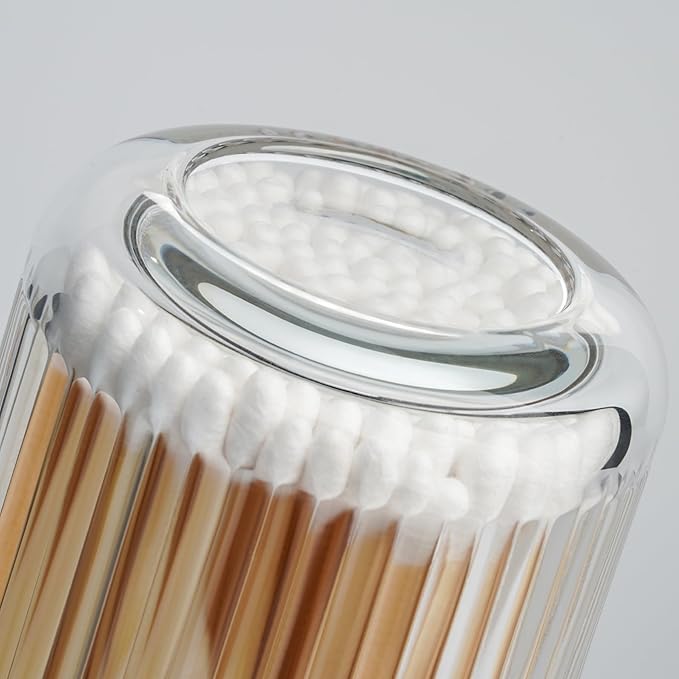 2 Pack Qtip Holders for Bathroom, Clear Glass Apothecary Jars with Lids,Vintage Bathroom Canisters for Cotton Balls,Swabs,Floss Picks,Hair Ties,Vanity Organizer and Storage Decor-NeatNest