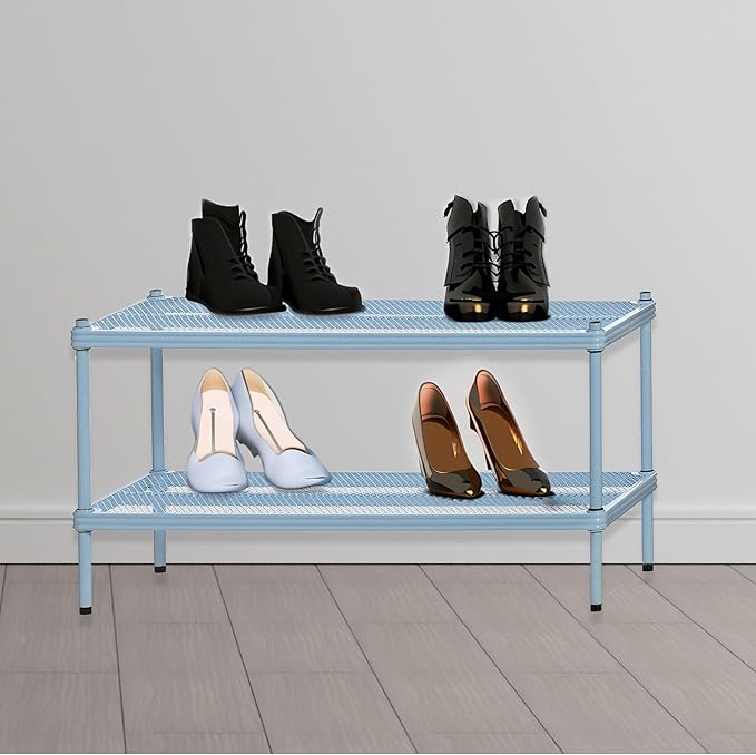 Design Ideas MeshWorks, 2-Tier Steel Shelving Rack, 440lb Capacity Per Shelf, Sky Blue-NeatNest