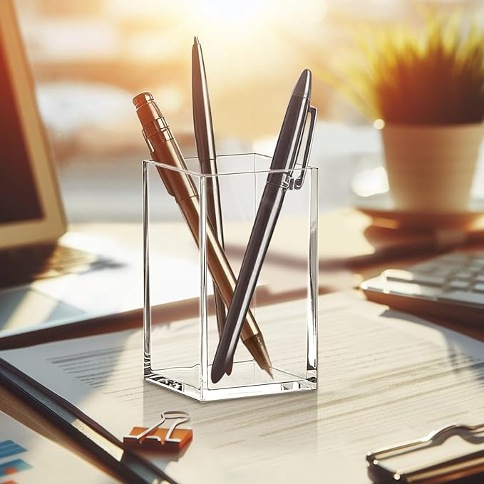 Amazing Abby - Penelope - 4-Pack Pen Holder, Acrylic Pen Holder, Clear Plastic Organizer for Office Supplies, Perfect Office Desktop Storage Solution for Pencils, Pens, Markers, Scissors, and More-NeatNest