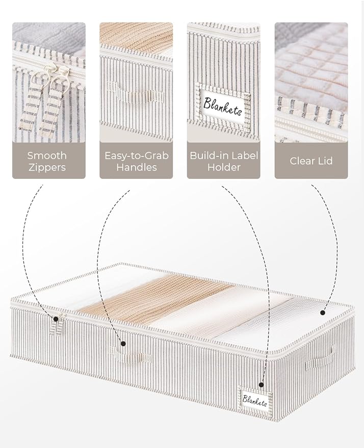 StorageWorks Extra Large Under Bed Storage Containers with Handles and Label Holder, 2 Pack Ultra-thick Fabric Underbed Bins, Closet Organizer for Clothes, Blankets, Sweater-NeatNest