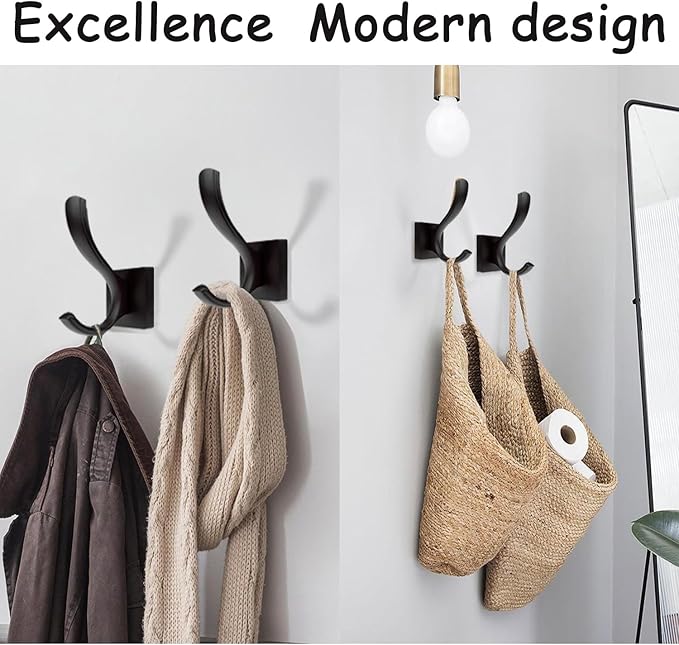 8 Pack Towel Holder for Bathroom Wall Hooks, Bath Towel Rack Shower Towel Holder, Robe Hook Heavy Duty Coat Hooks Entryway Wall Mounted for Hanging Key Robe Hat Backpack (Black)
