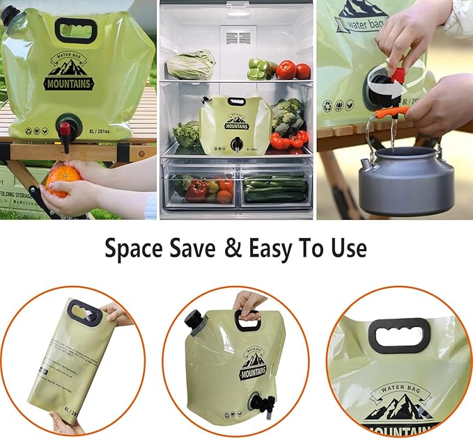 2pcs Collapsible Camping Water Container Bag, Portable Water Storage Jug with Spigot, BPA-Free Leakproof Foldable Water Bottles for Hiking, Outdoor Sports Backpack Emergency Bag, 2.1 Gallon