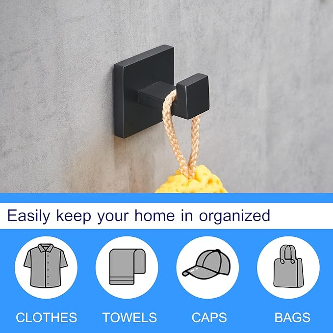 4 Pack Matte Black Robe Hook Wall-Mounted Towel Hook Coat Hanger for Bathroom Bedroom Kitchen