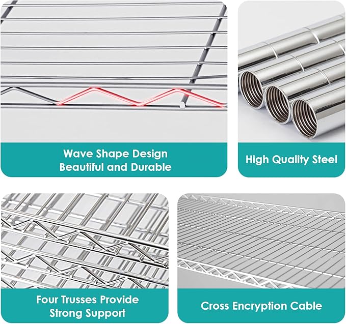 BNSPLY 5 Tier Wire Shelving Unit with Wheels, Height Adjustable Wire Shelves with NSF Certified, Mobile Metal Storage Rack Shelf Unit for Kitchen, Laundry, Garage (17.7" D x 35.5" W x 71" H, Chrome)-NeatNest