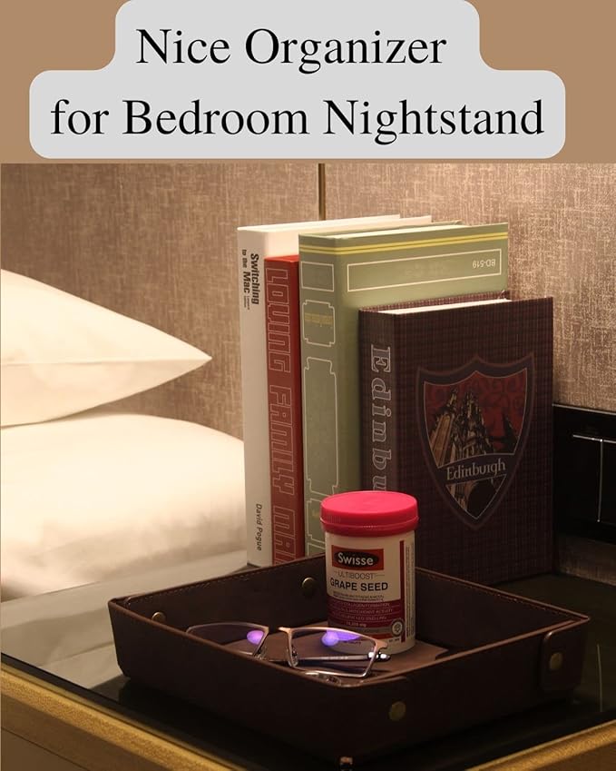 CASIRENA Faux Leather Valet Tray Organizer for Men - Catch-All Tray for Entryway Table Key, Wallet, Watch, Coin Change, Phone, Dresser EDC Dump Jewelry, Bedside Nightstand Desk-top Catchall-NeatNest