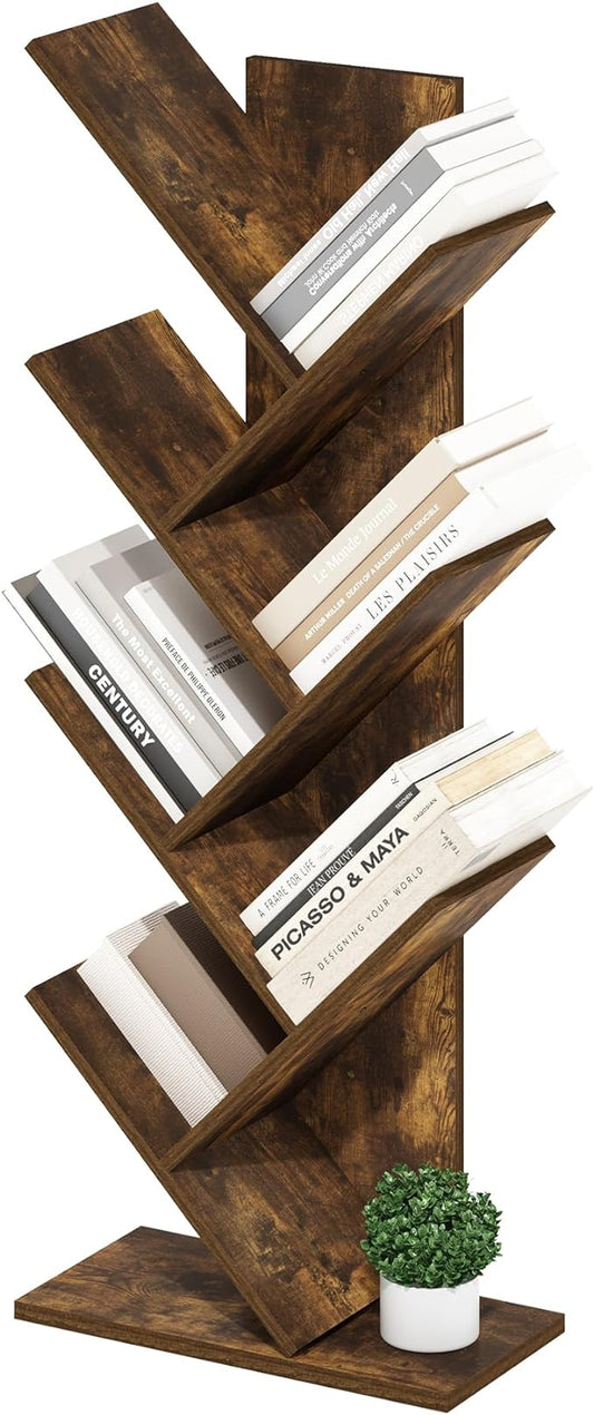 Furinno Tree Bookshelf 7-Tier Floor Standing Tree Bookcase, Amber Pine-NeatNest