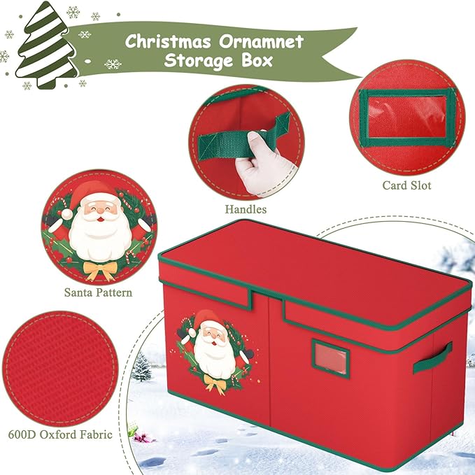 Christmas Ornament Storage Box Christmas Ornament Storage Organizer with Adjustable Divider 128 Ornaments 600D Oxford Fabric Christmas Storage Containers Holiday Ornament Storage Box-NeatNest