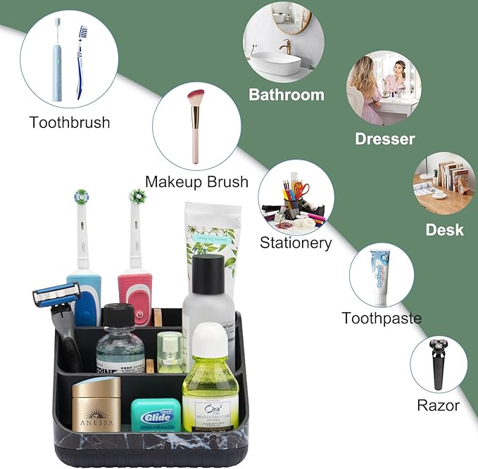 Chintu Toothbrush Holders for Bathroom Counter Organizer - 6 Slots Tooth Brushing Holder for Family Kids, Electric Toothbrush and Toothpaste Holder for Vanity Countertop Storage Black Marble-NeatNest