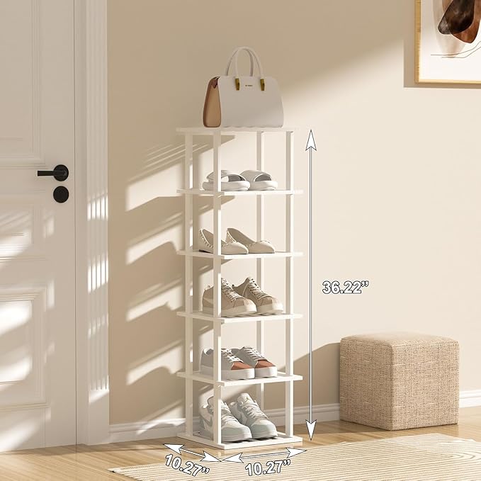 White Bamboo Shoe Rack - Vertical Shoe Rack for Small Spaces-NeatNest