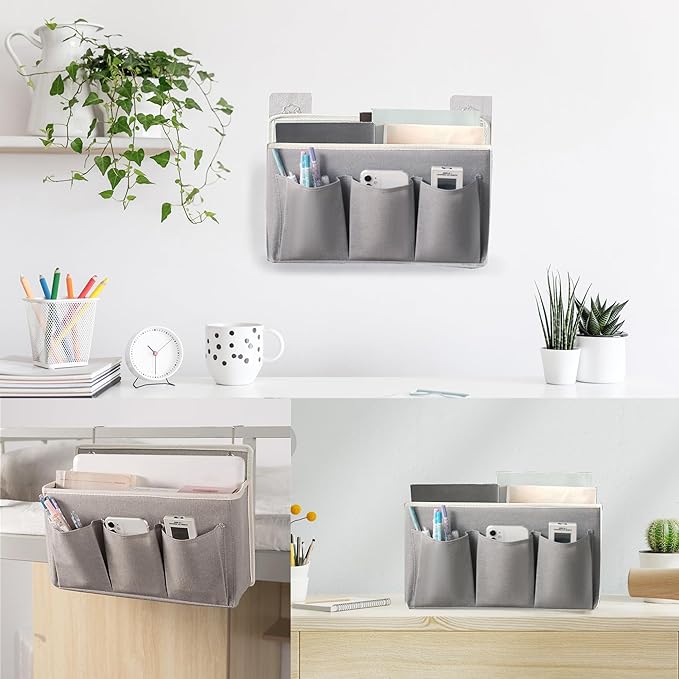 2-Pack Wall Hanging Organizer Bag/Hanging Baskets with Large Mesh Compartment & 3 Pockets，Over the Door Organizer Space Saving Storage for Bedroom,RV Camper, Closet (Gray -2 Pack)-NeatNest