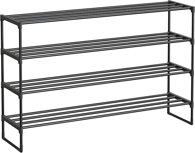 SONGMICS Shoe Rack, 4-Tier Shoe Organizer, Metal Storage Shelf, Upright or Upside Down, for 25-30 Pairs, Stackable, for Entryway, 11.8 x 46.1 x 29.5 Inches, Black ULSA034B01-NeatNest