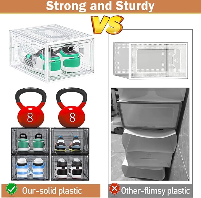 6 Pack Thicken Shoe Organizer Stackable,Upgraded Sturdy Shoe Storage Box with Magnetic Door,Shoe Containers for Sneaker Display,White-NeatNest