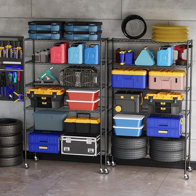 BestOffice 18x48x77 Storage Shelves Commercial Heavy Duty Metal Shelves Garage Organizer Wire Rack Shelving Storage Unit Shelf Adjustable Utility 6000 LBS Capacity,Black-NeatNest