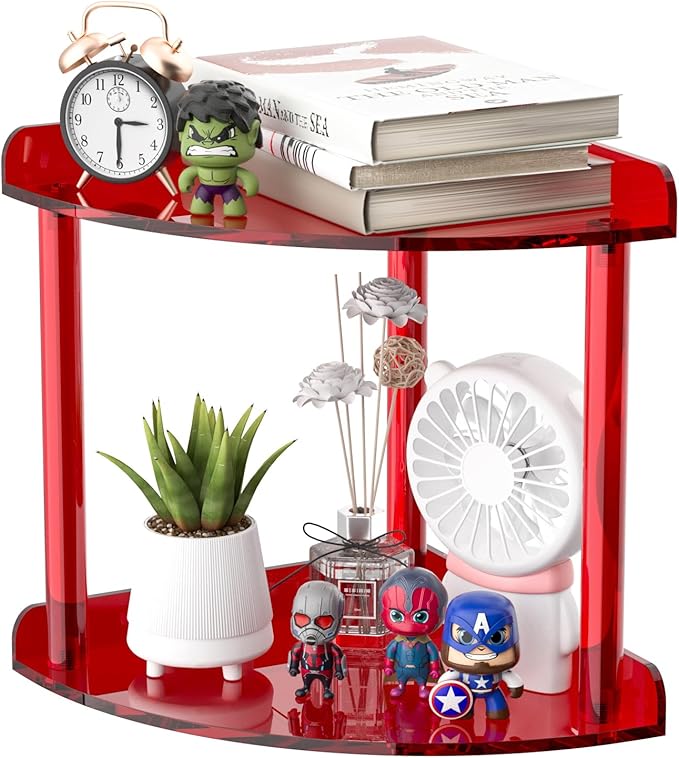 2 Tier Countertop Corner Organizer Shelf 7x7x8 Inch, Red Acrylic Bathroom Corner Shelf for Countertop, Vanity Storage for Skincare, Cosmetics, Perfume-NeatNest