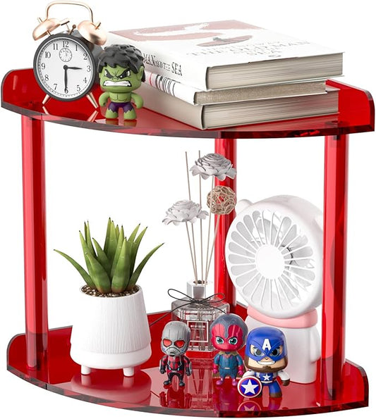 2 Tier Countertop Corner Organizer Shelf 7x7x8 Inch, Red Acrylic Bathroom Corner Shelf for Countertop, Vanity Storage for Skincare, Cosmetics, Perfume-NeatNest
