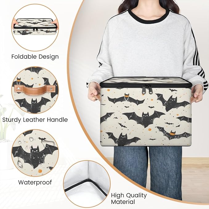 Halloween Theme Storage Bins with Lids, Bat Fabric Storage Boxes with Zipper, Collapsible Decorative Closet Organizer Cube for Clothes,Organizing, Shelves-NeatNest