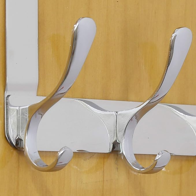 WEBI Over The Door Hook 5 Coat Hooks,Over The Door Towel Rack,Door Hanger Over Door Coat Rack for Hanging Towels,Clothes,Bathroom,Chrome,2 Packs