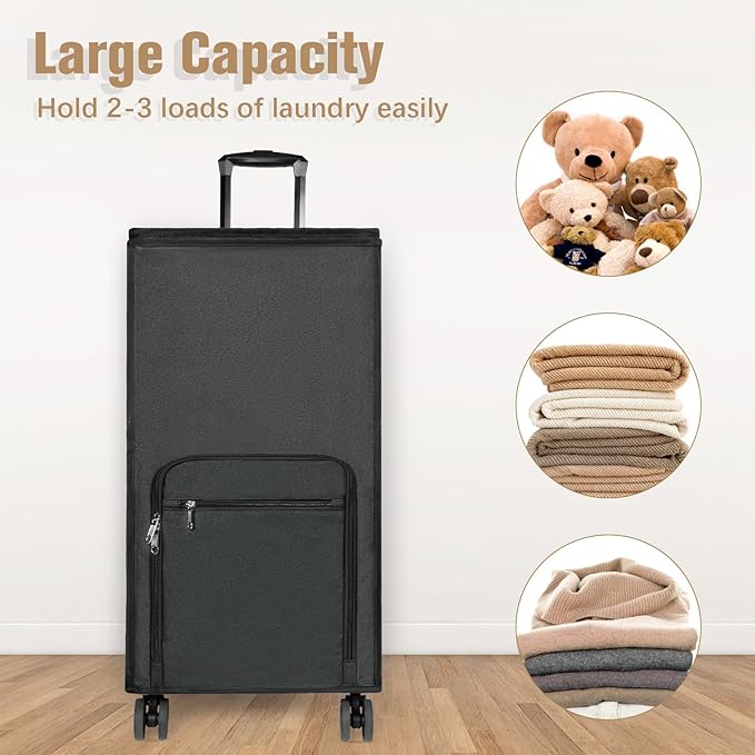 Bukere Extra Large Rolling Laundry Basket with Removable Wheels & Zipper Lid, Freestanding Laundry Hamper, Collapsible bag for Clothes Storage, Wheeled Cart for College Dorm Apartment Laundry Room-NeatNest