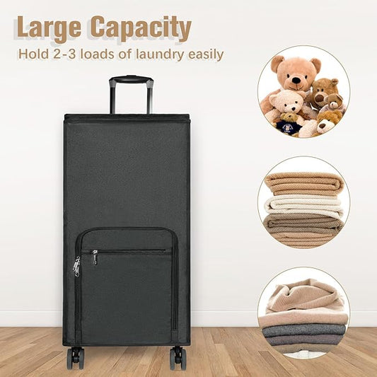 Bukere Extra Large Rolling Laundry Basket with Removable Wheels & Zipper Lid, Freestanding Laundry Hamper, Collapsible bag for Clothes Storage, Wheeled Cart for College Dorm Apartment Laundry Room-NeatNest